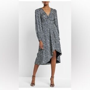 EXPRESS Satin Printed Long Sleeve Twist front Midi  Dress XS